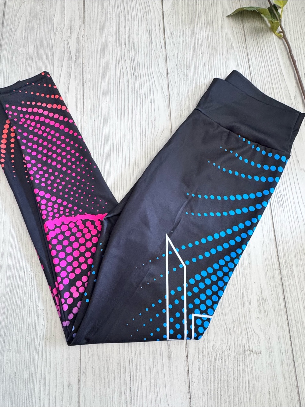 Women’s Black Leggings with Pink and Blue Dot Graphic